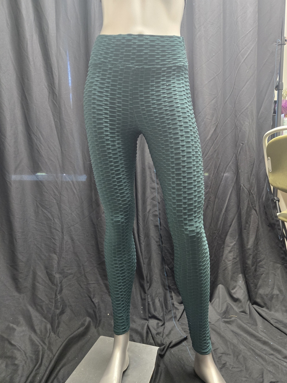 Textured High-Waist Leggings in Dark Green